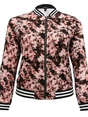 TORRID Pink & Black Tie-Dye Bomber Jacket with Stripe Trim 1X (14-16) NWT